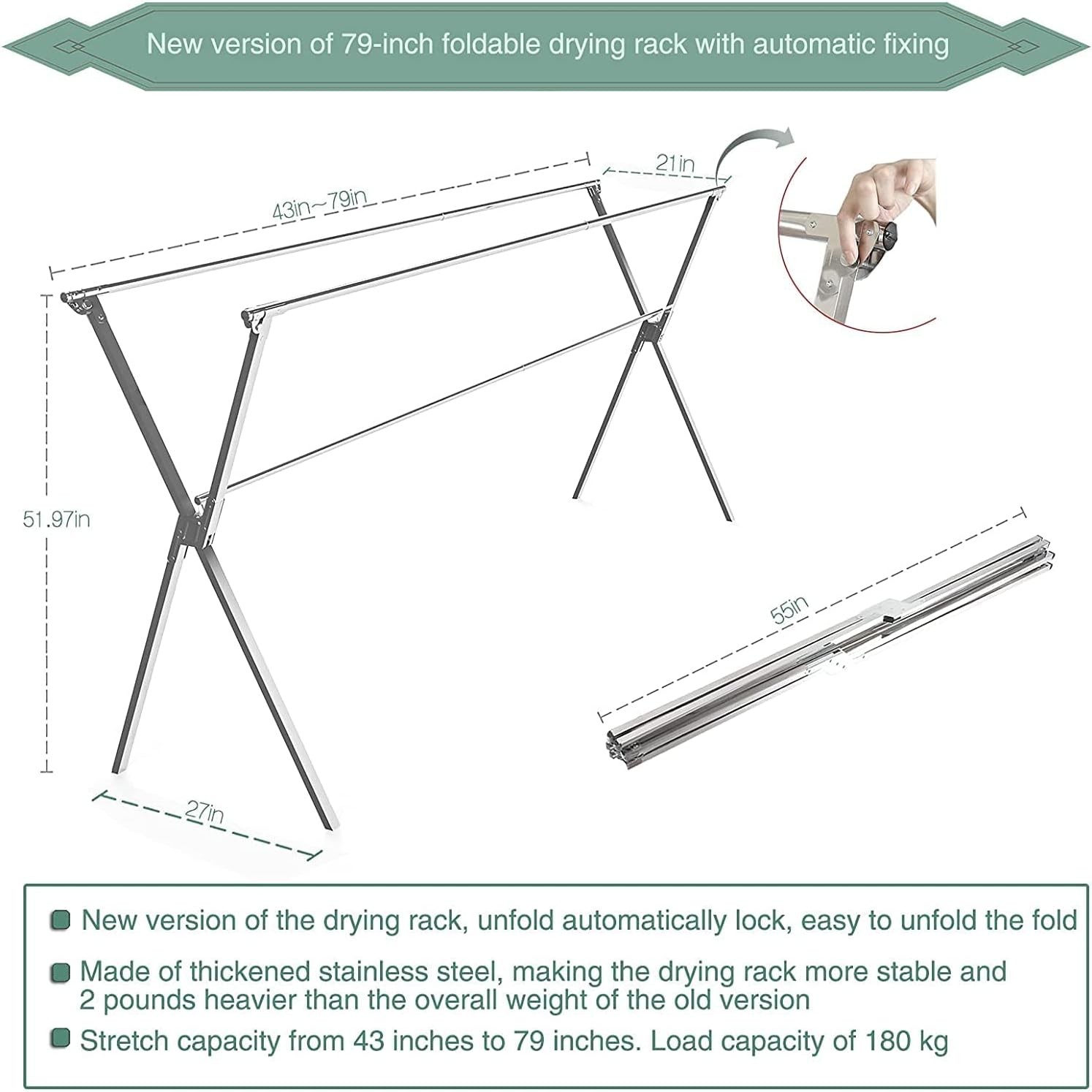 Outdoor Steel Drying Rack Adjustable Space Saving Windproof