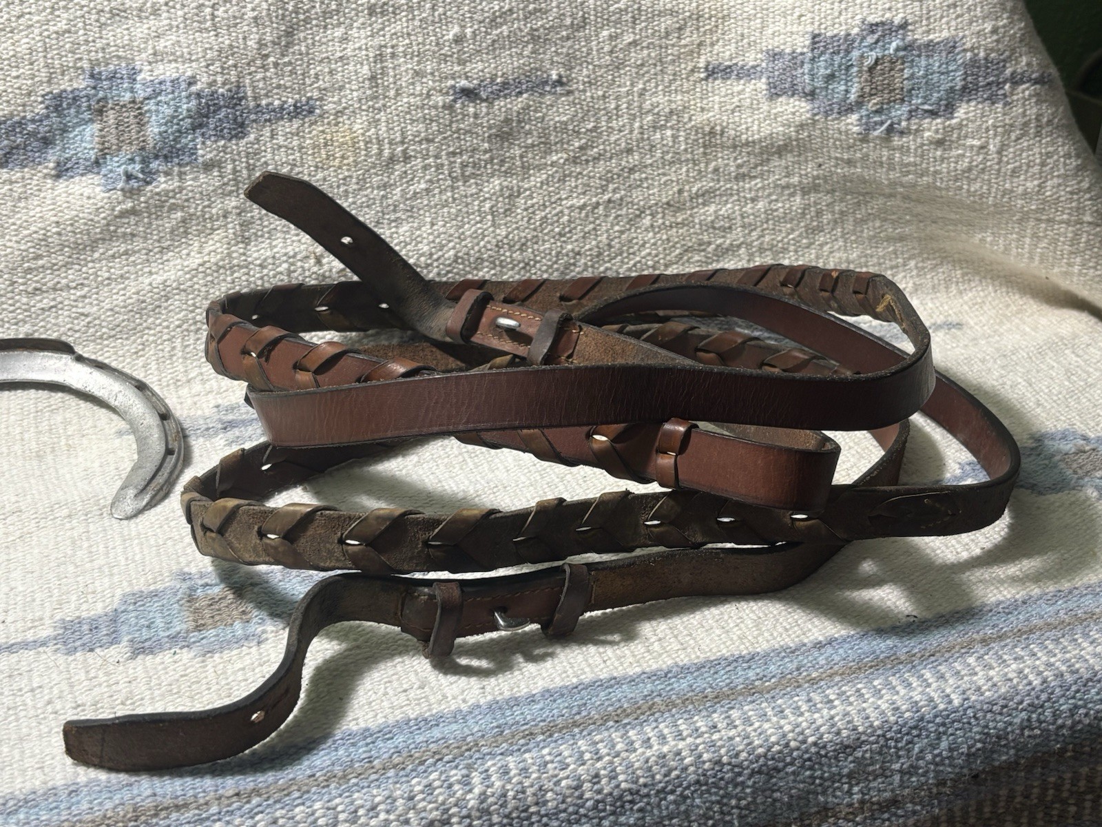 Vintage Braided Leather Split Reins 54" & 56" Western Horse Tack Hand-Laced