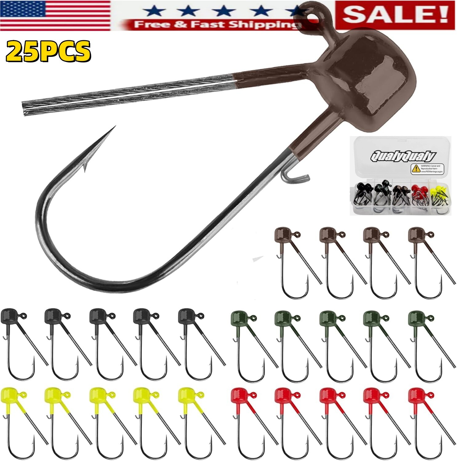 25Pcs Weedless Ned Rig Jig Hook Mushroom Head Jigs for Bass Fishing Crappie US