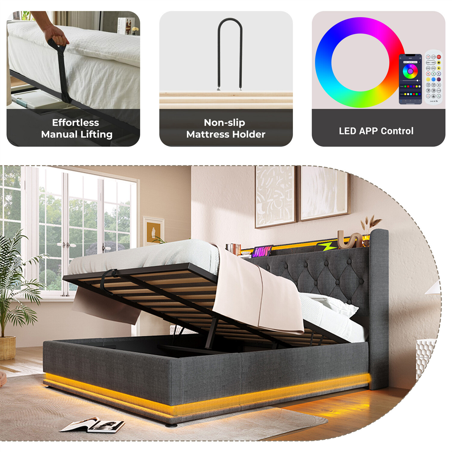 Twin/Full/Queen/King Size Upholstered Platform Bed with Hydraulic Storage System