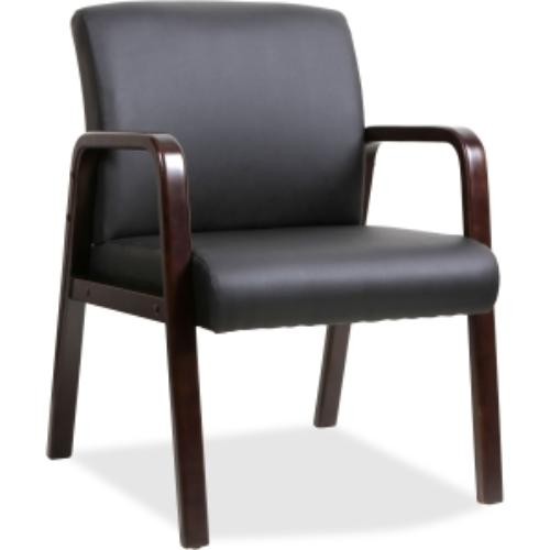 Lorell LLR40201 Black Leather Guest Chair Wood Frame
