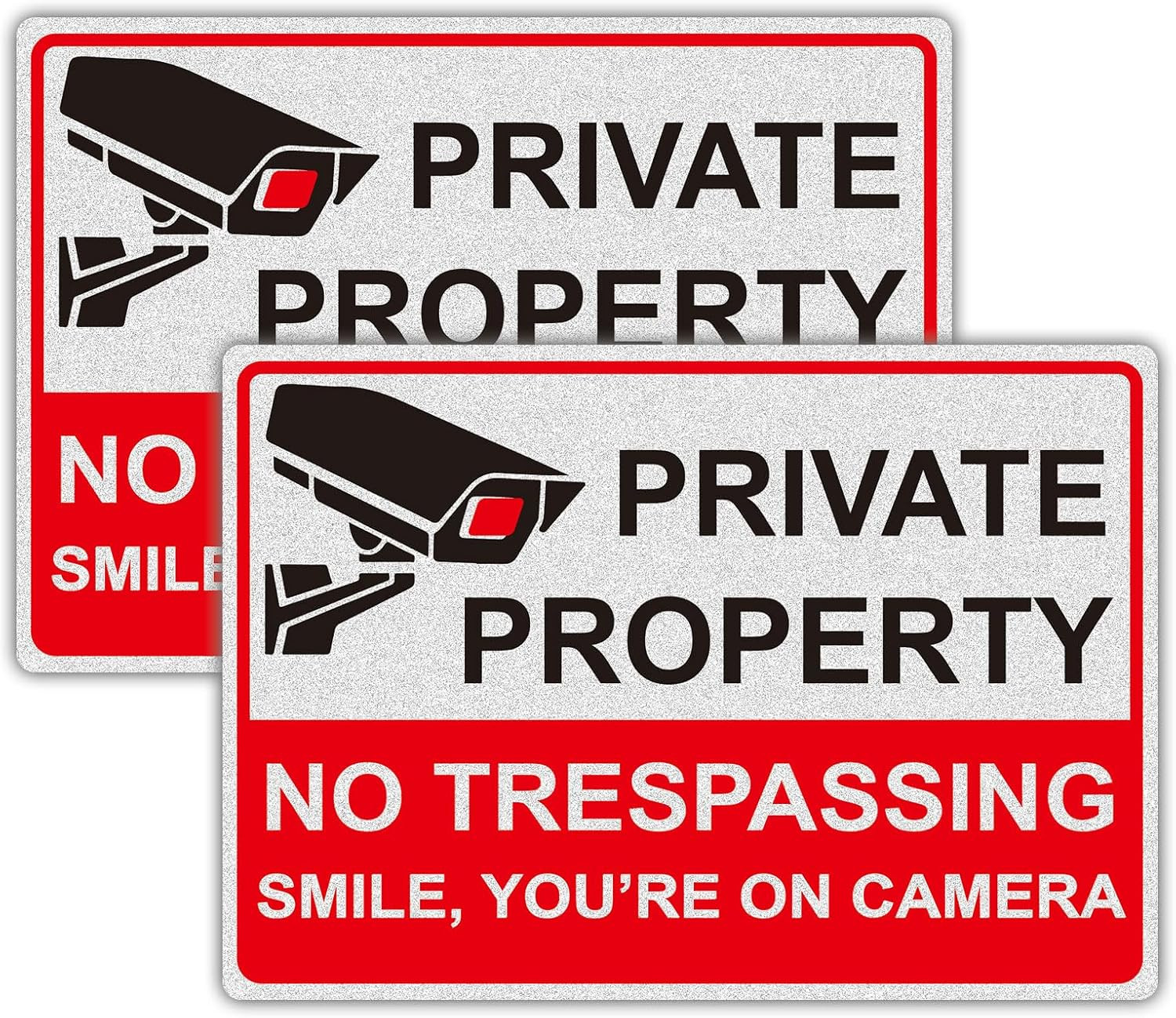 Smile You’Re on Camera Signs, Private Property No Trespassing Sign 2 Pack | 10X7