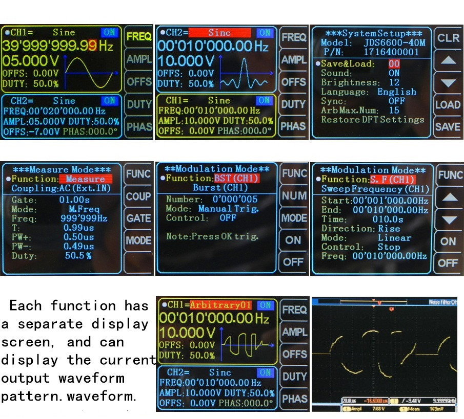 2.4" TFT LCD JDS6600 50MHz 2CH Arbitrary Waveform DDS Signal Generator