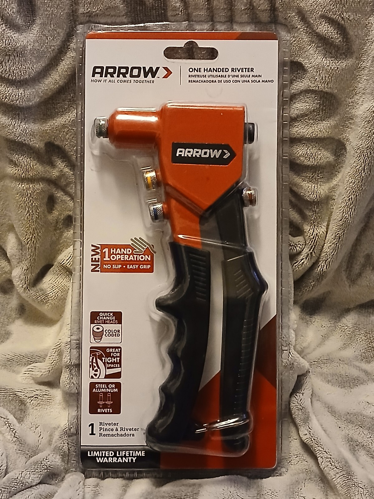 Arrow One Hand Rivet Tool - RT187M - Red & Black Portable No Slip Easy Grip