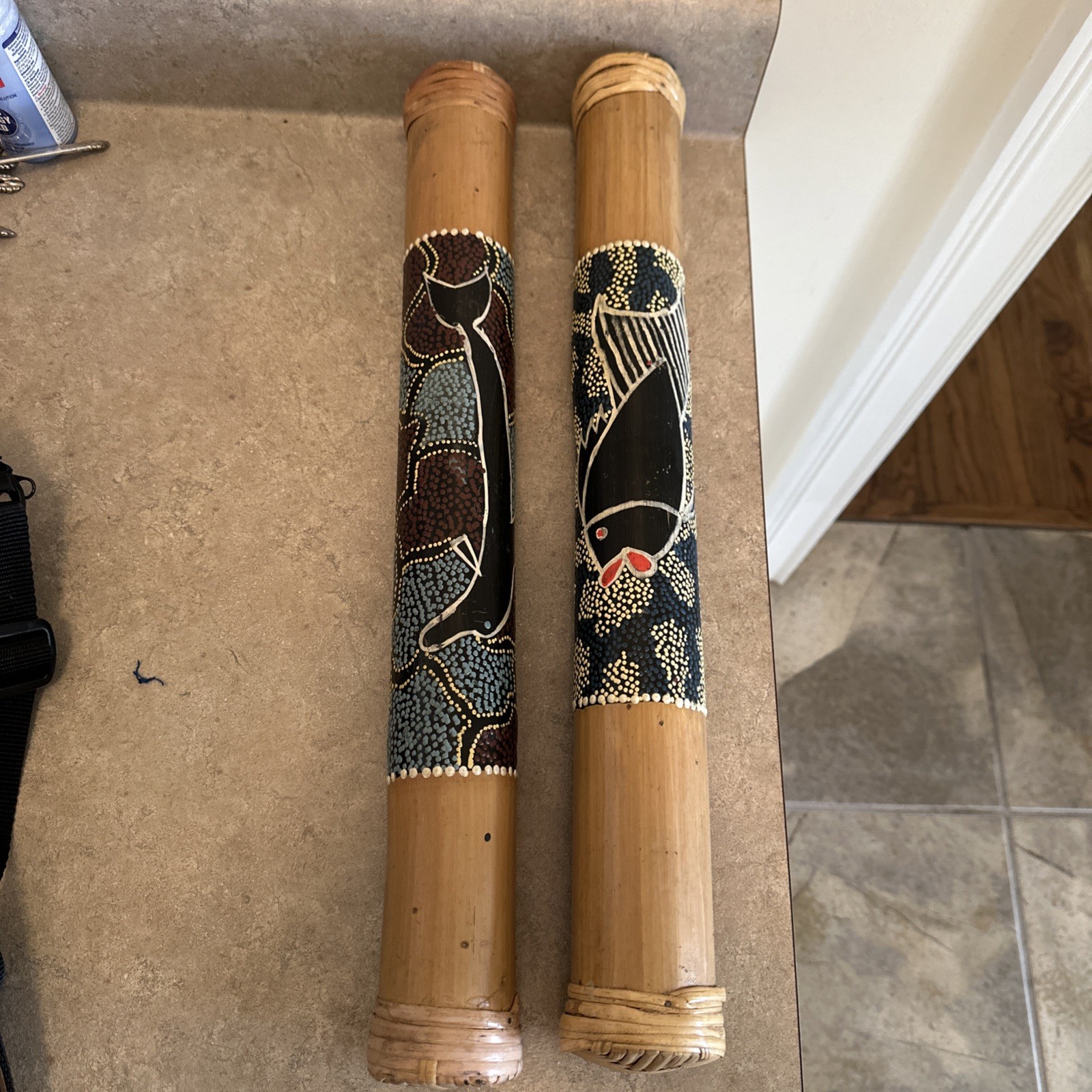 Lot of 2 Vintage Handmade Bamboo Rain Stick Energy Cleansing Healing Music Maker