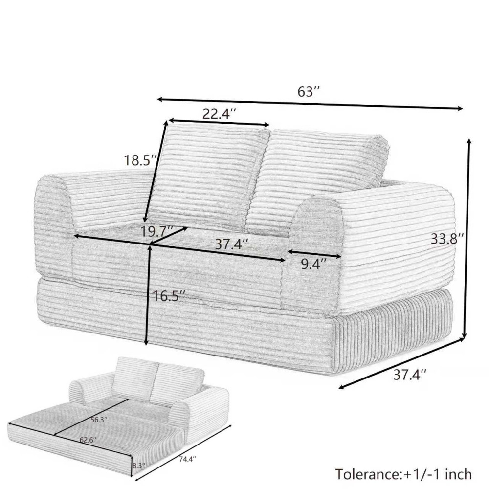 2-in-1 Modern Corduroy Convertible Sofa Bed Sleeper Couch - No Assembly
