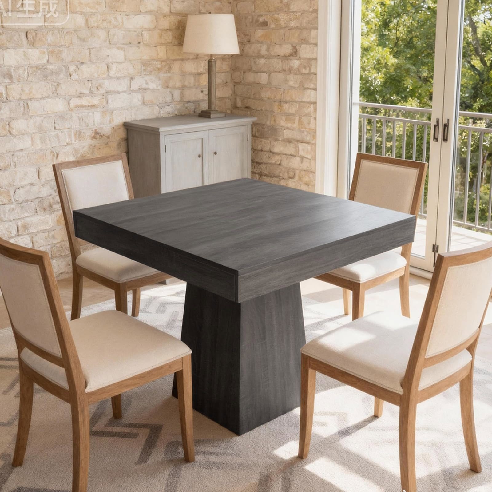 Square Dining for 4, 31.5'' Small Kitchen Table with Pedestal Base Farmho Table