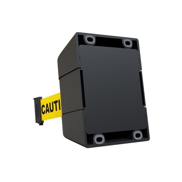 Retractable Belt Barrier, Wall Mount, Black Case Fixed 15 ft. Caution Belt