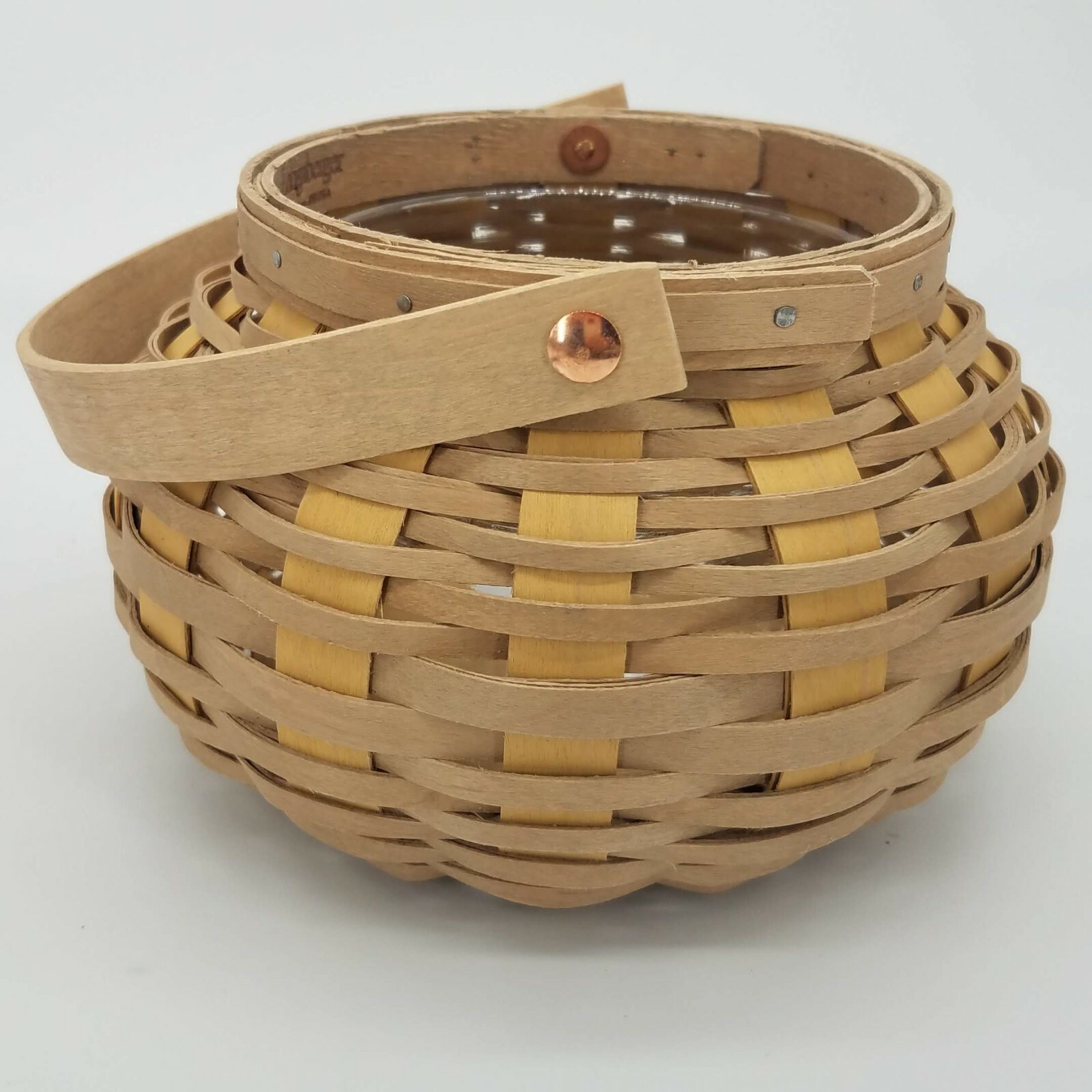 Longaberger 2021 Small Khaki Sage & Light Yellow Round Harvest Basket Set AUTUMN