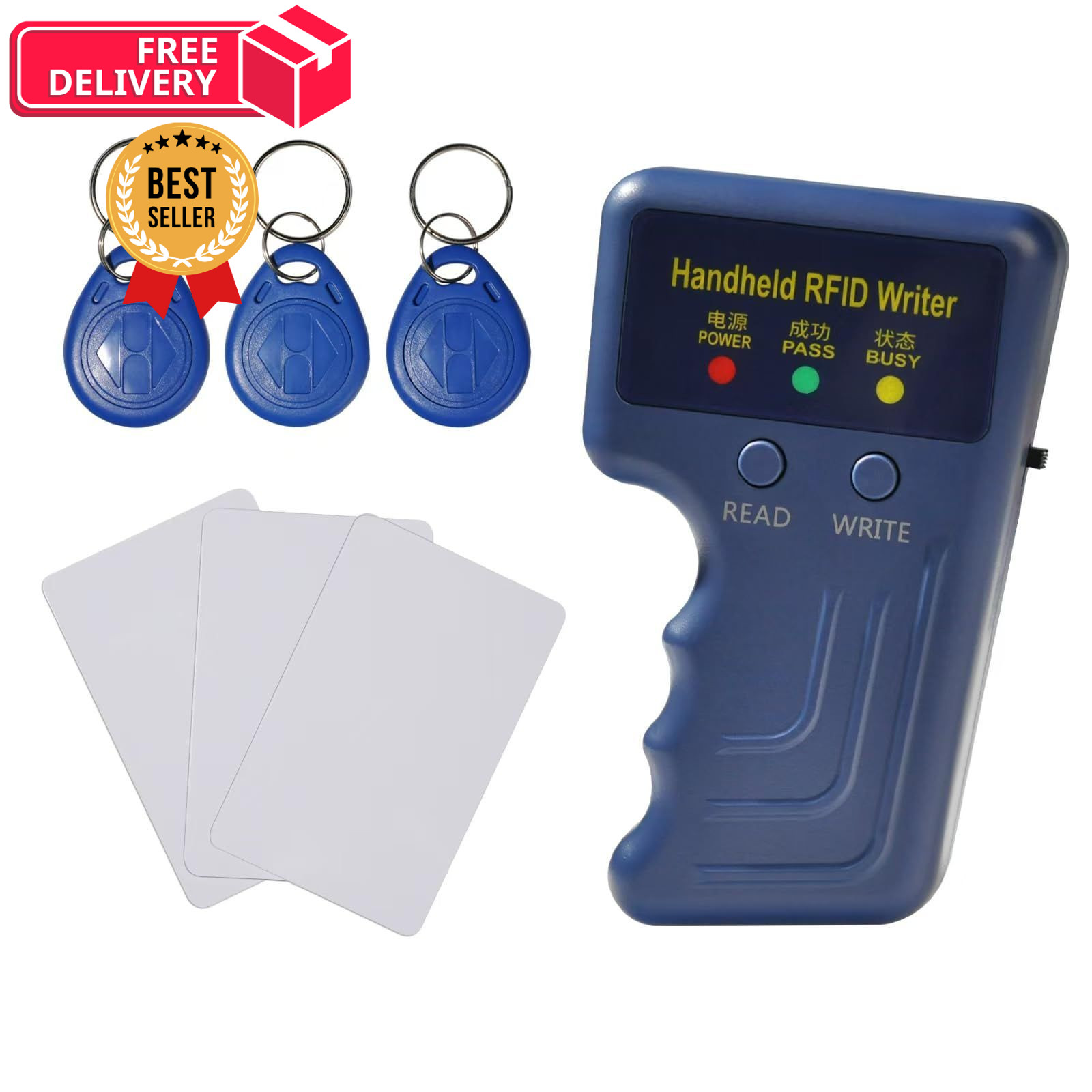 125KHz Card Reader Writer for ID HID and AWID Handheld RFID Copier with5 Blue