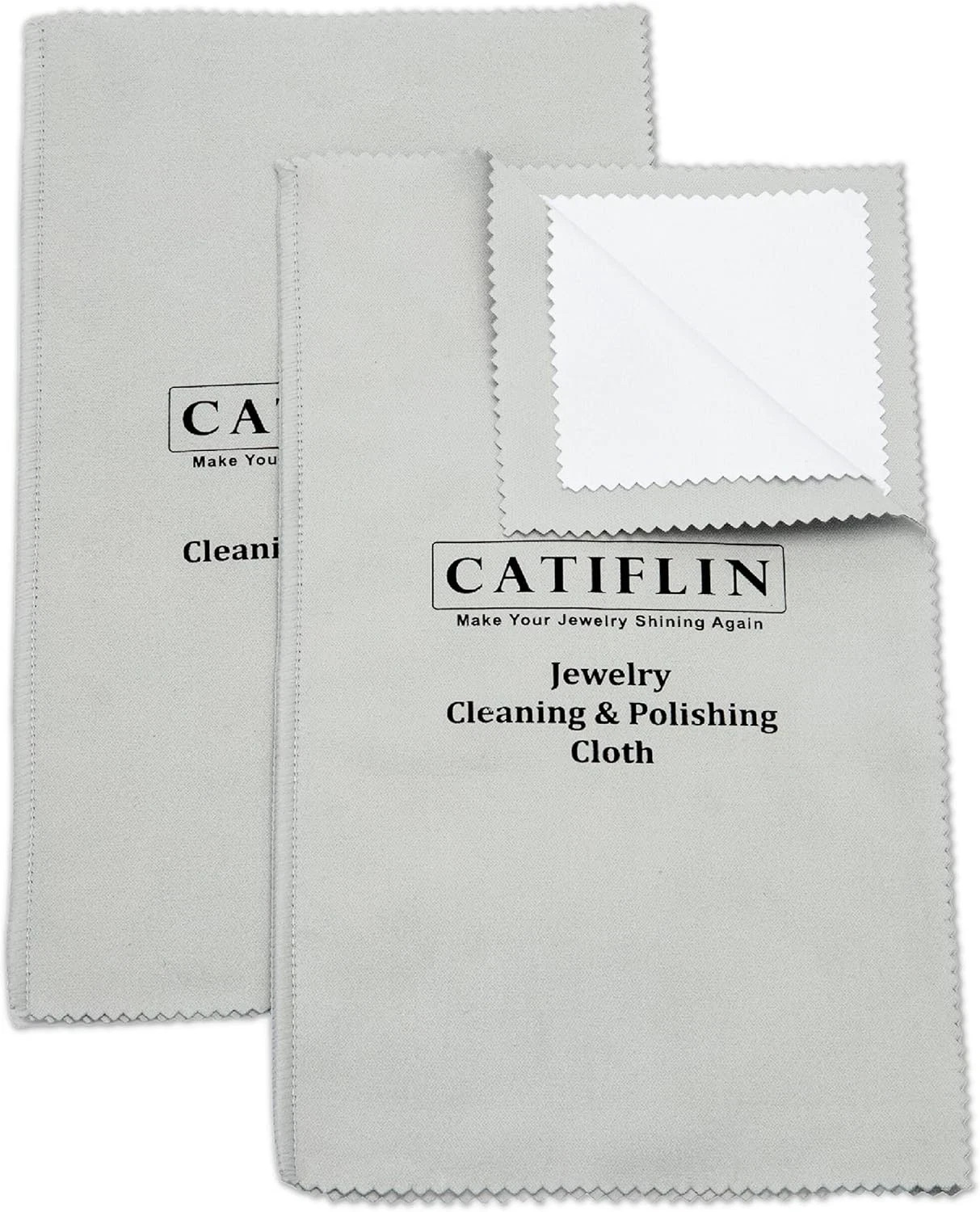 2Pcs Large Multi-Layer Jewelry Cleaning Cloths, 100% Cotton, Light Gray, 10" X 1