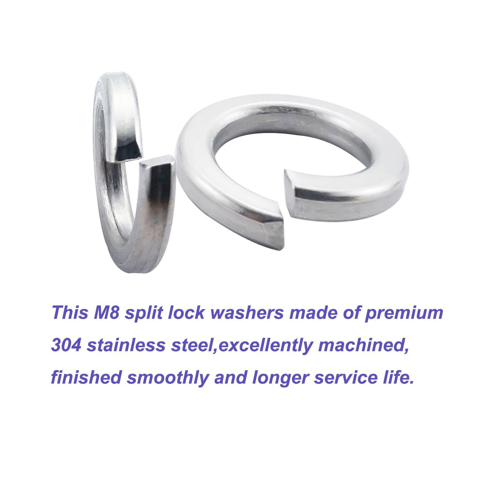 M8 Split Lock Washer,120PCS 304 Stainless Steel(18-8) Spring Lock Washers for...