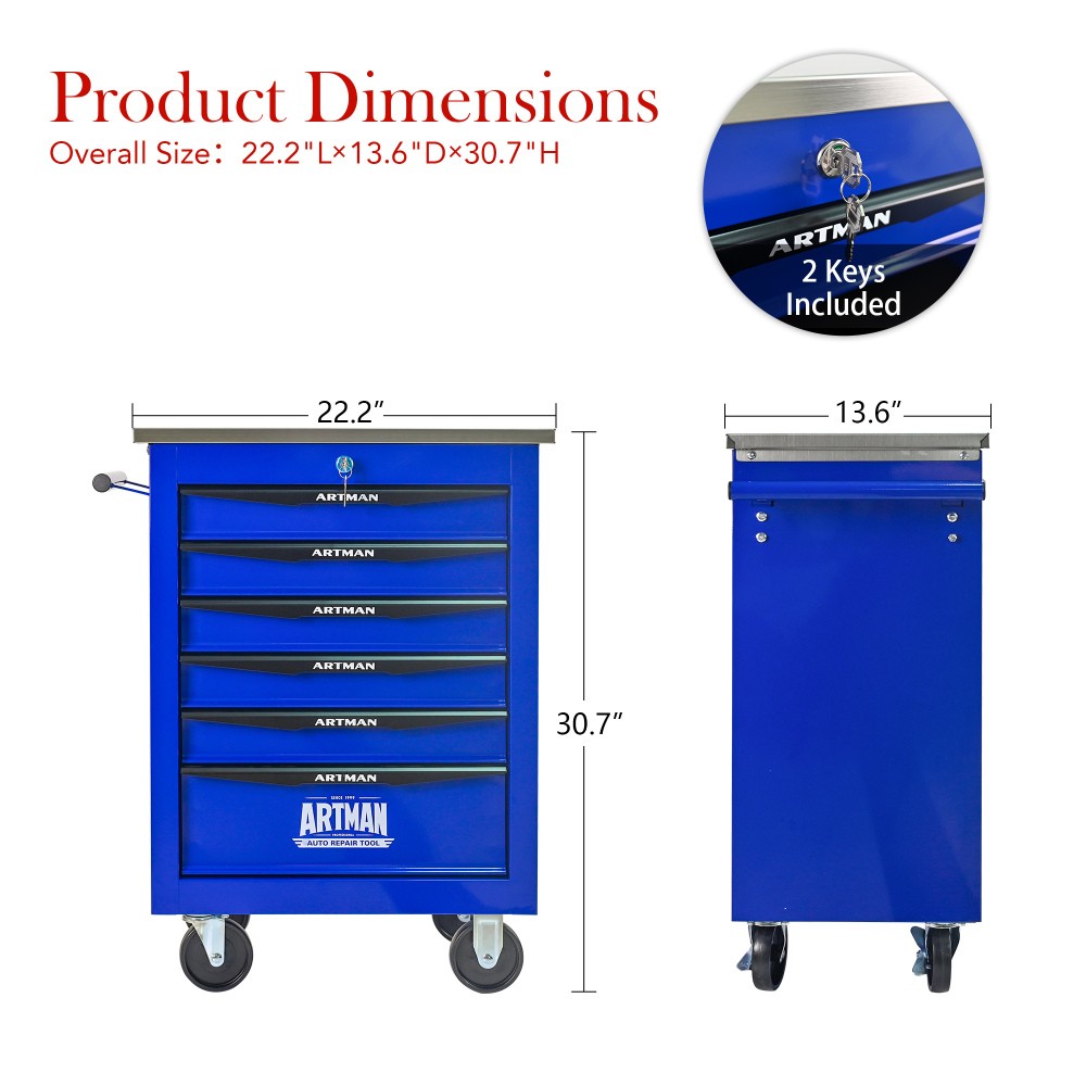 6-drawer multi-purpose tool cart with lockable toolbox suitable for garage&homes