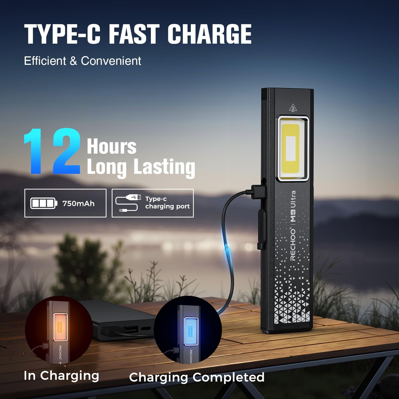 Rechargeable Slim Pocket Flashlight - 8 Modes, Magnetic Base & Clip, Mini EDC Li