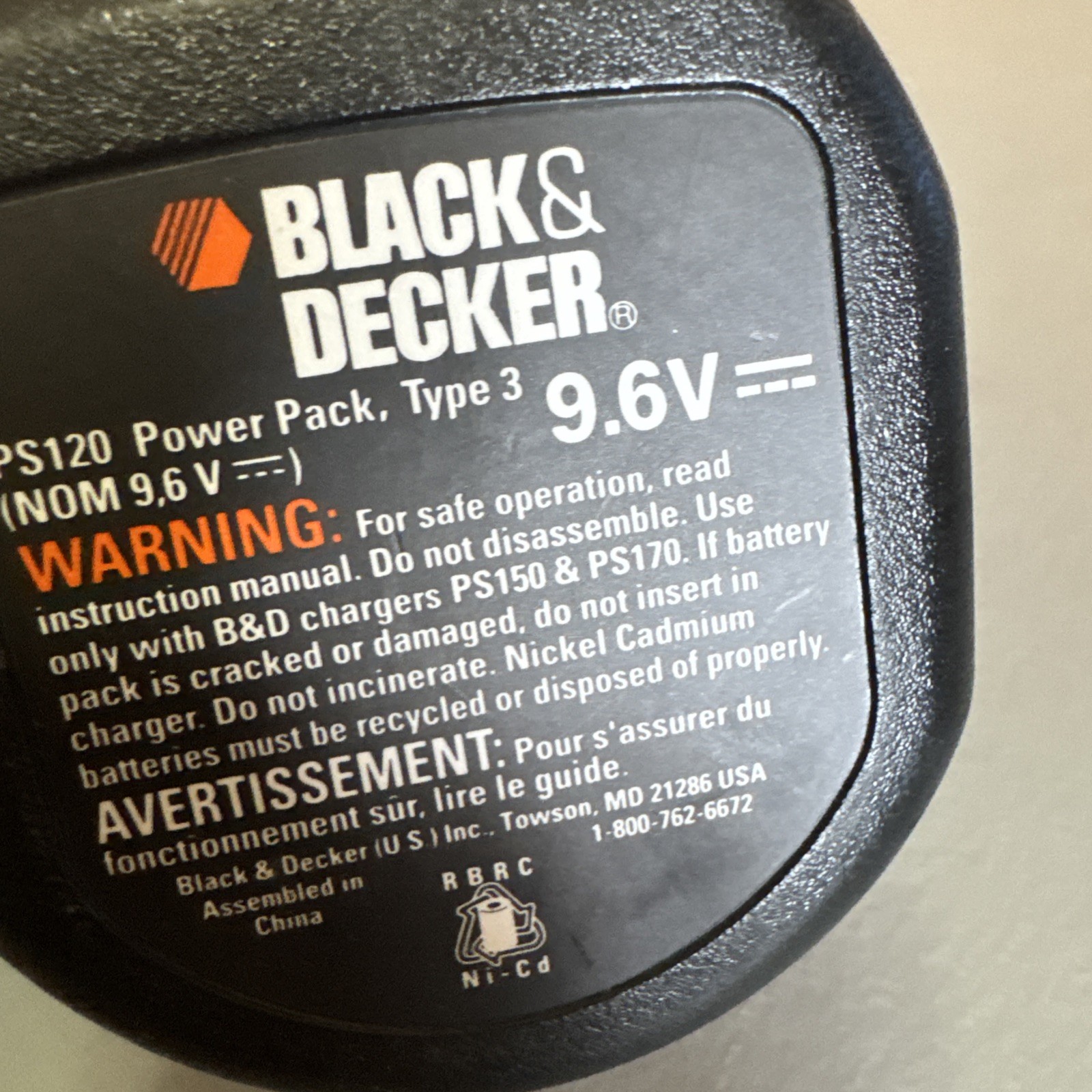 Black & Decker 9.6v Battery (untested)