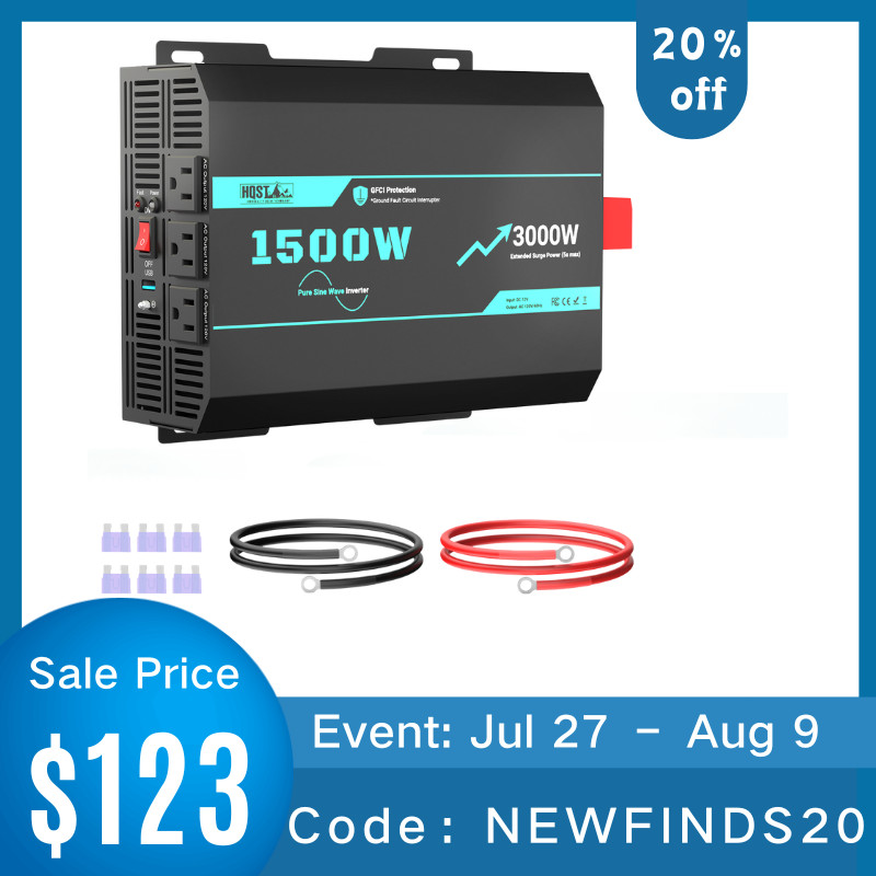 HQST 1500W Pure Sine Wave Inverter with 5s Boost Function