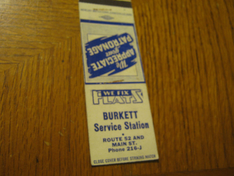 Vintage Burkett Service Station Route 52 & Main St Ph 216-J matchbook