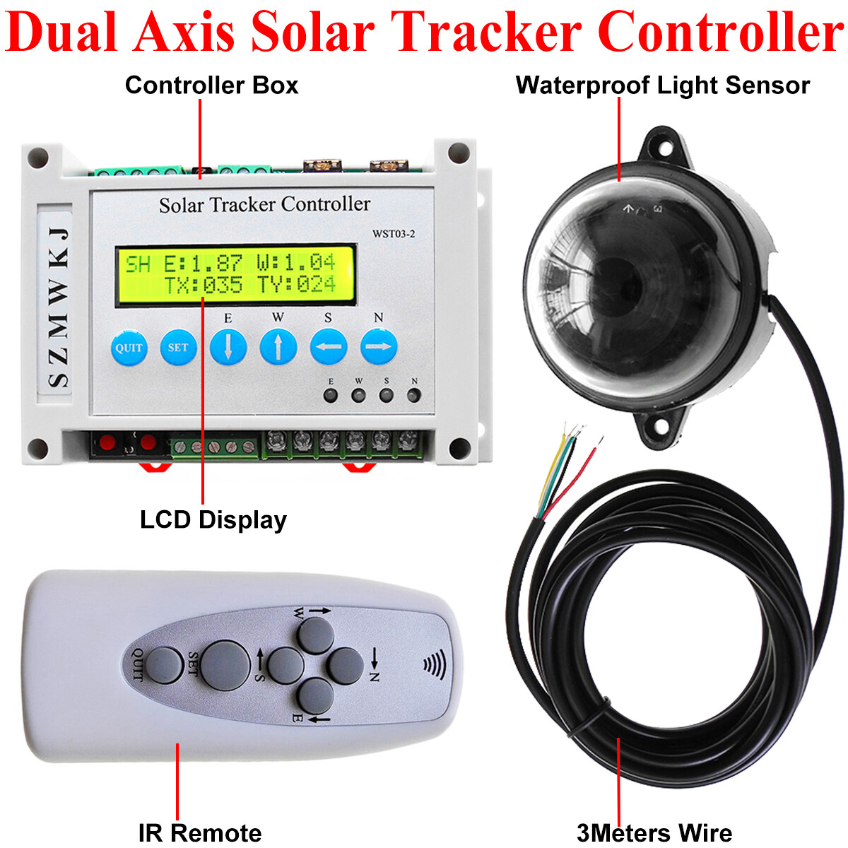 LCD Dual Axis Solar Tracker 6000N Linear Actuator Tracking Controller Track Kits