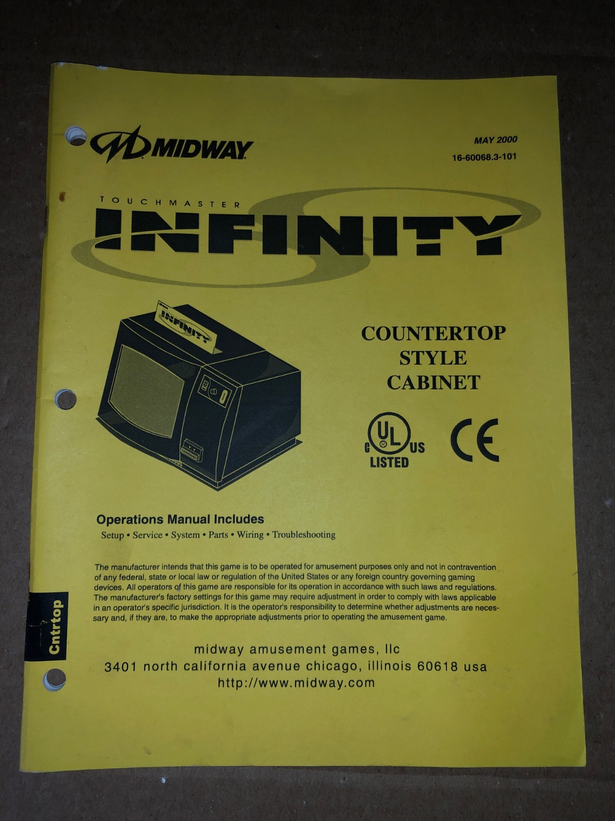 MIDWAY INFINITY TOUCH SCREEN ARCADE MANUAL ORIGINAL #