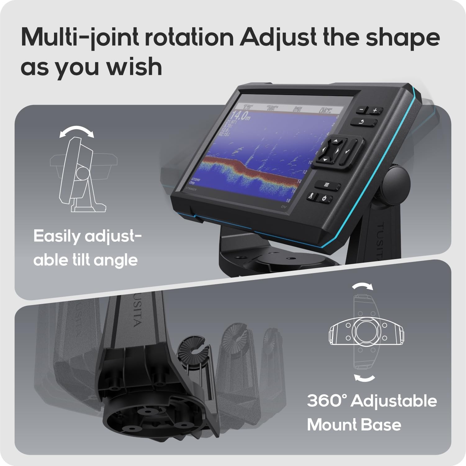 Fish Finder Mount Bracket with Tilt/Swivel Gimbal & Knobs for Garmin 5" 7" Model