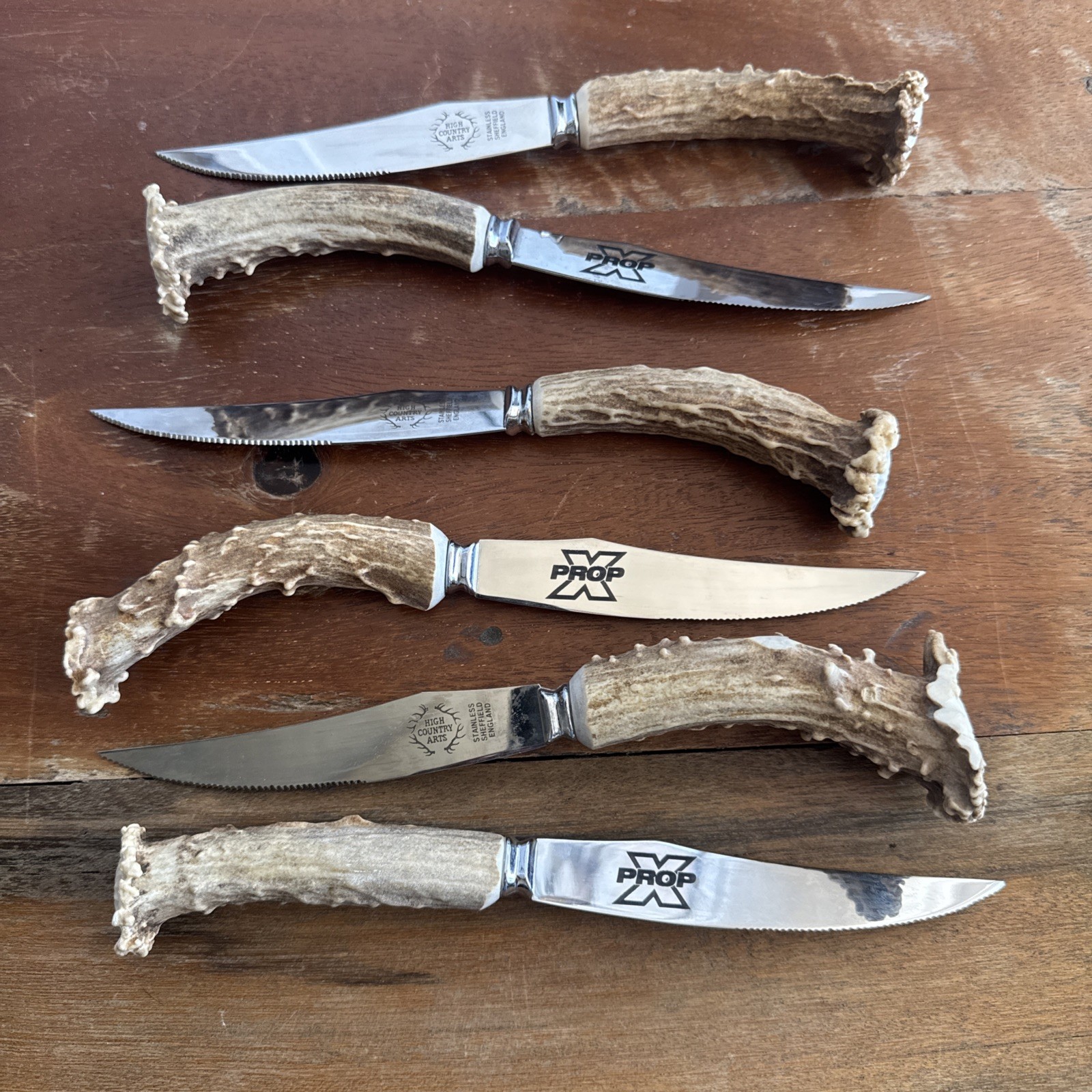 XPROP High Country Arts Stainless Sheffield England Set Of 6 Antler Handle Steak