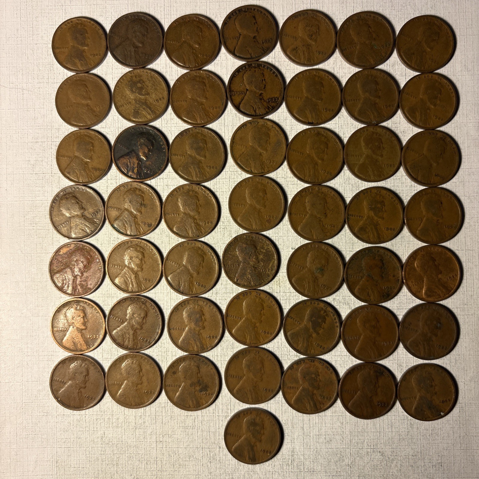 1923 Lincoln WHEAT Cents Roll Of 50 Coins  In Circulated Condition See Pics