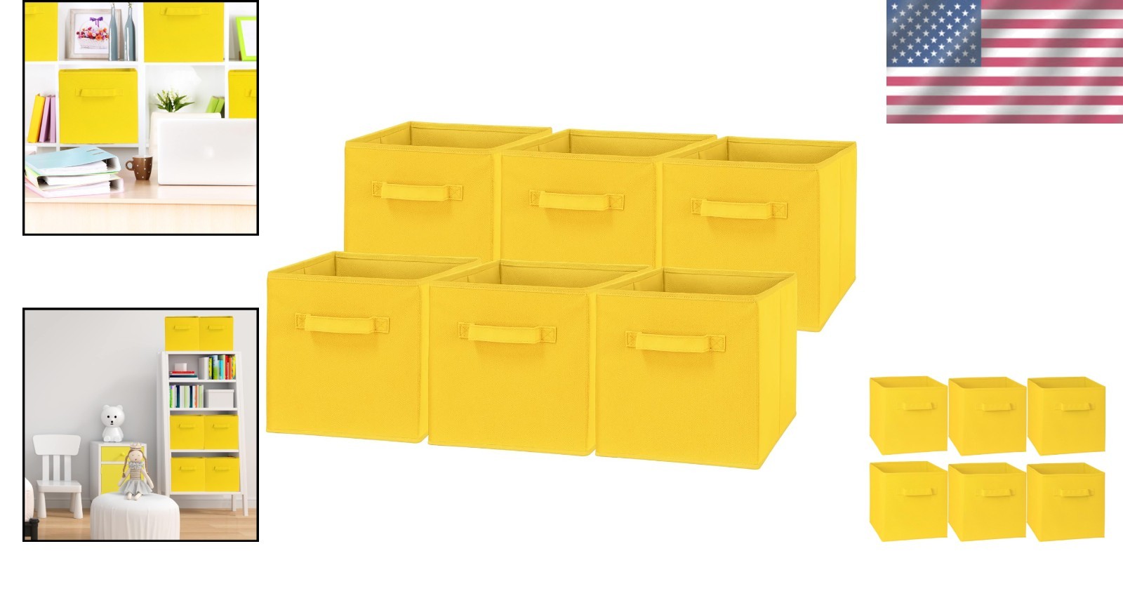 Space-Saving 6-Pack Yellow Foldable Cube Bins - Lightweight and Sturdy Design