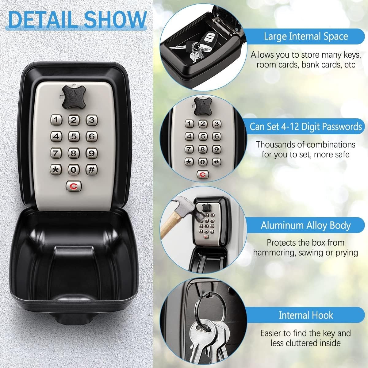 Key Lock Box for Outside Wall Mount 12-Digit Combination Lock Box Outdoor