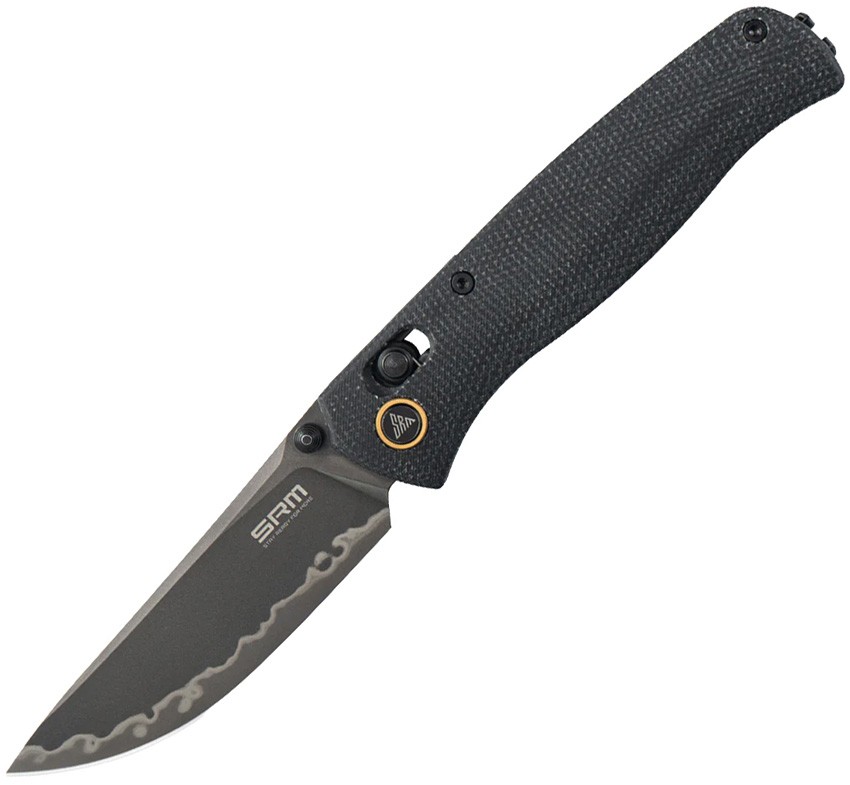 SRM Knives Medal 255L-MB3 Black Micarta Folding 140Cr Pocket Knife 255LMB3