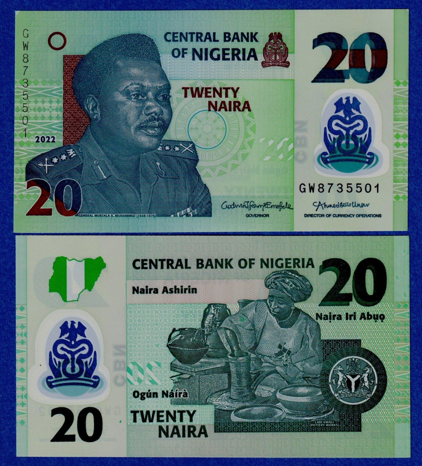 Nigeria 20 Naira (2022) P- New UNC Polymer Banknote