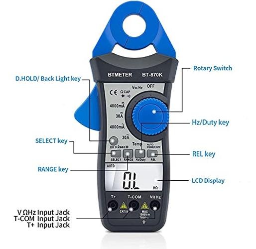 Clamp Multimeter BT-870K, DC AC Digital Voltage Current Meter, Auto Electric