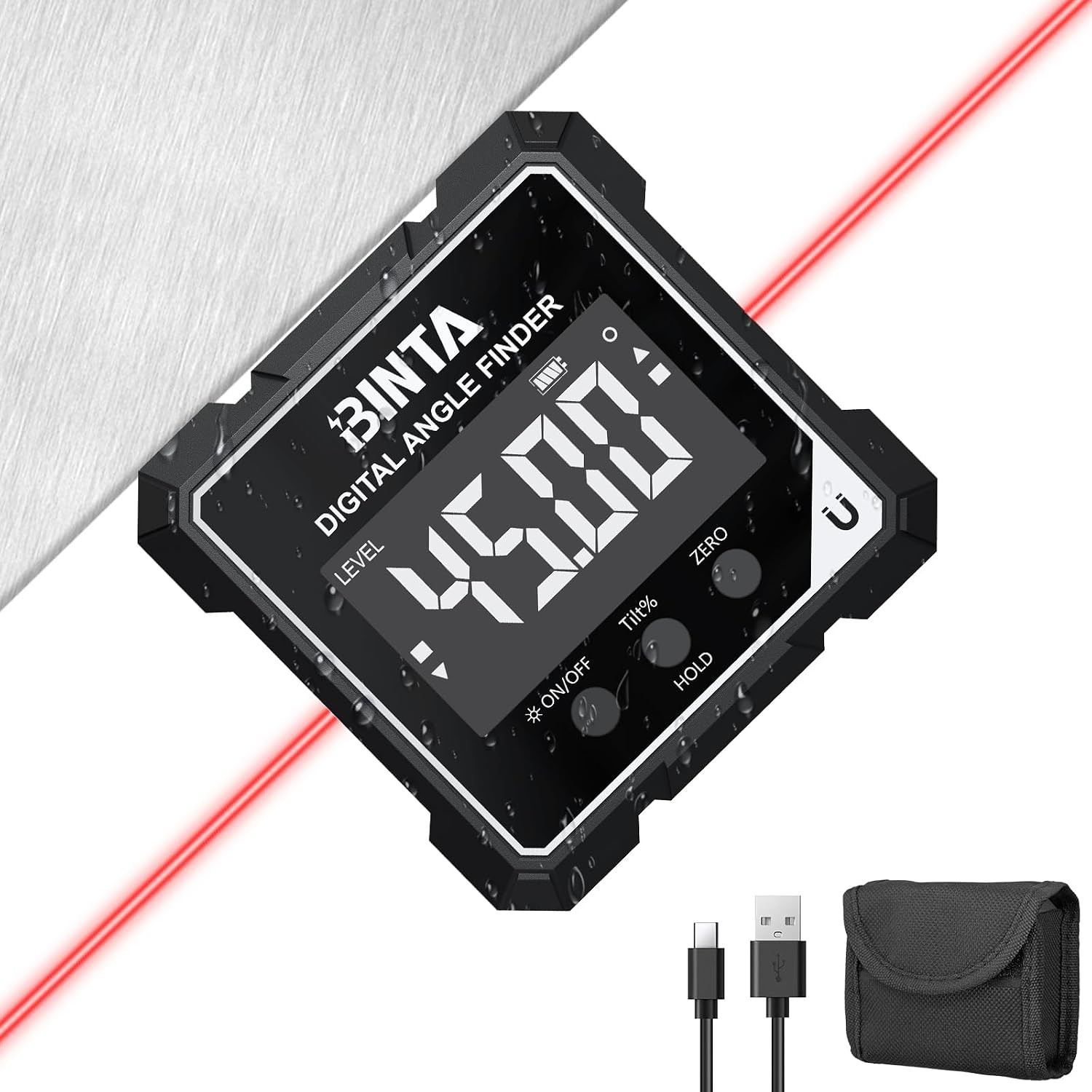 Digital Angle Finder with Laser, 4-Side Magnetic Angle Gauge Black |