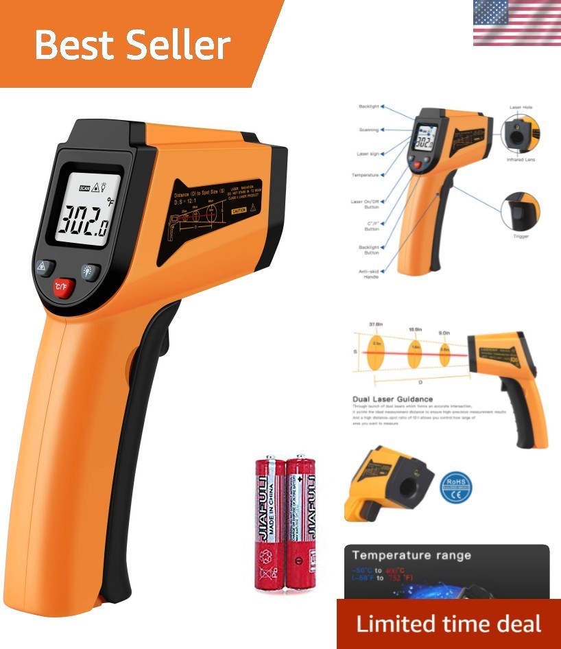 Non-Contact Laser Infrared Thermometer, -50°C to 400°C, for Home & Industry