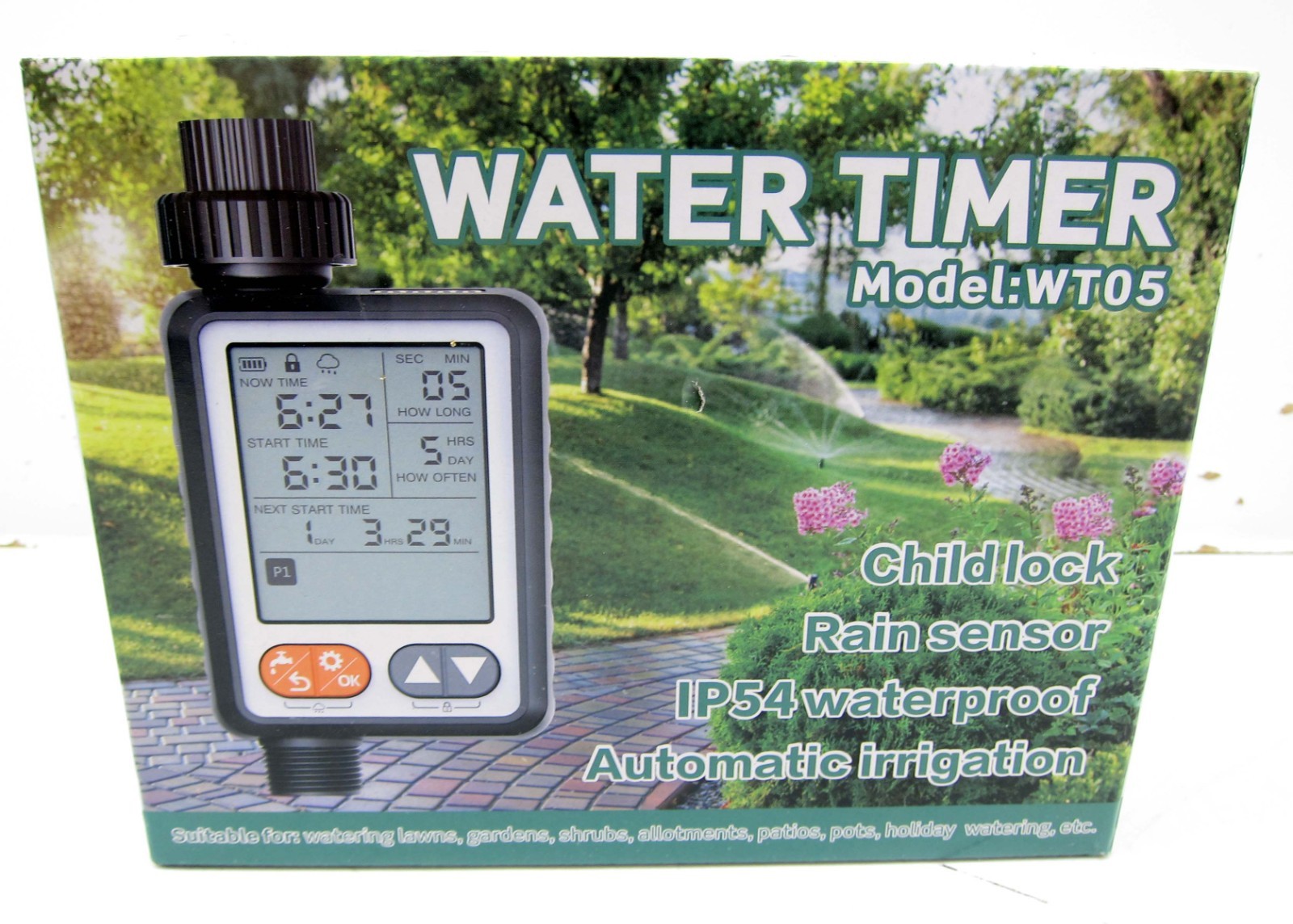 WT05 Automatic Water Timer IP54 Rain Sensor & Child-Lock – 1‑Zone, 10 Programs