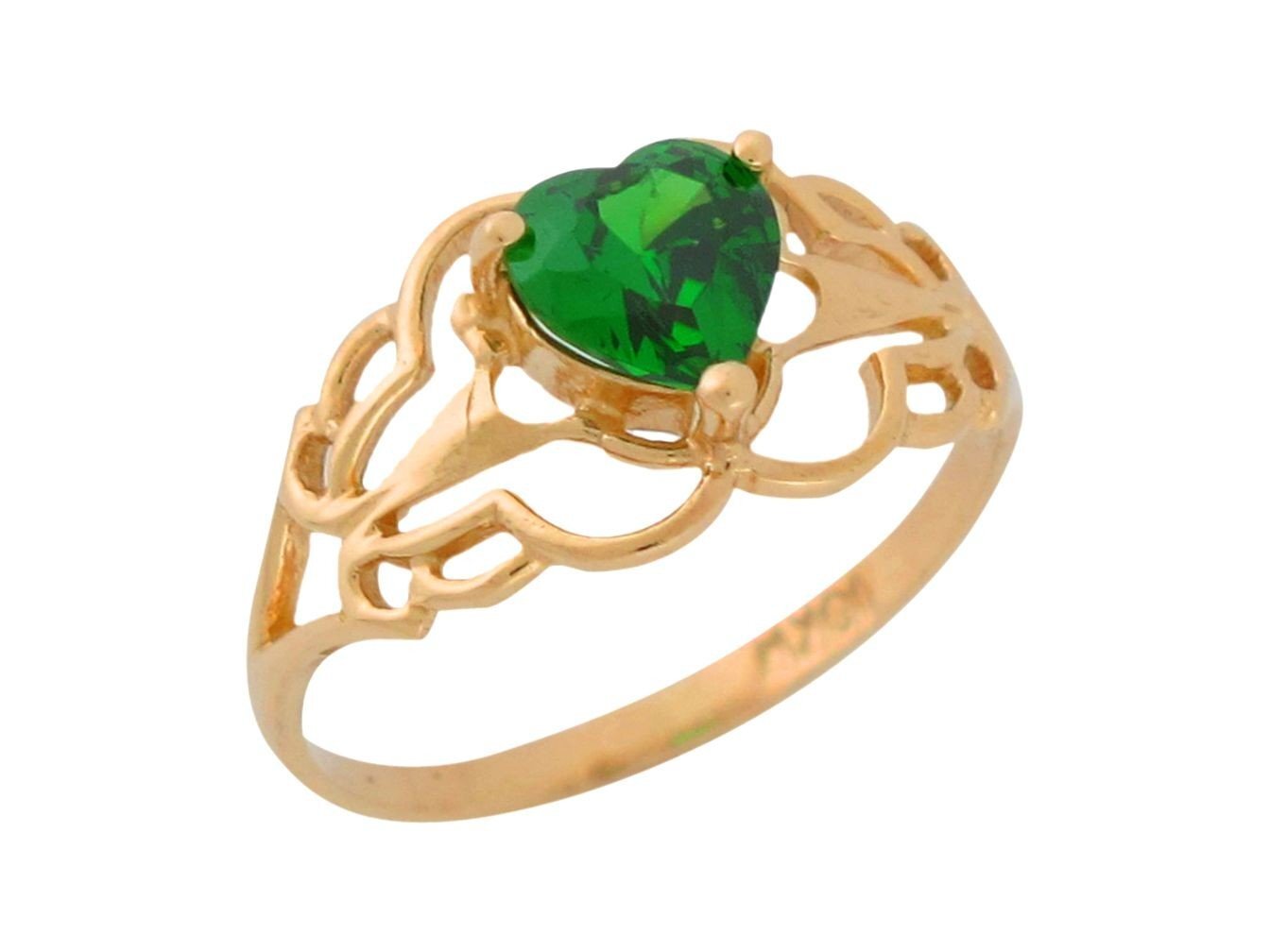 10k or 14k Yellow Gold Simulated Emerald Womens Solitaire Heart Birthstone Ring