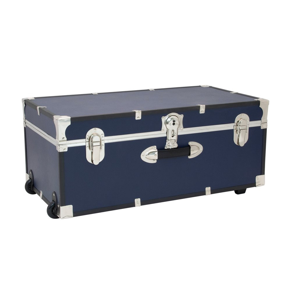 Seward Explorer 30" Trunk with Wheels, Wood Storage Trunk for Adults, Navy Blue