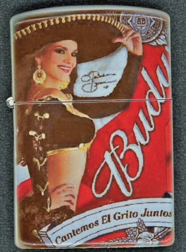 Beautiful Senorita Sombrero Flip Top Lighter - Budweiser Cerveza