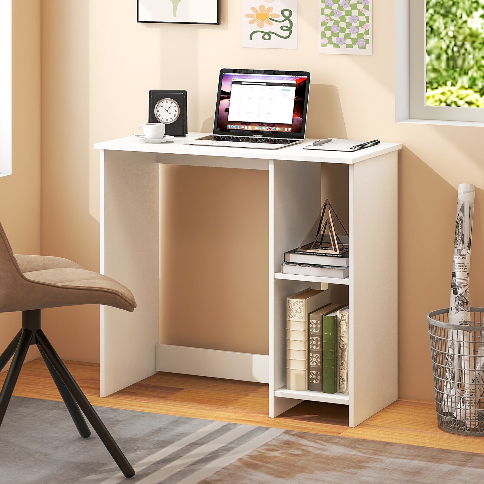 31.5" Small Computer Desk Home Office Study Writing Desk with 2 Compartments