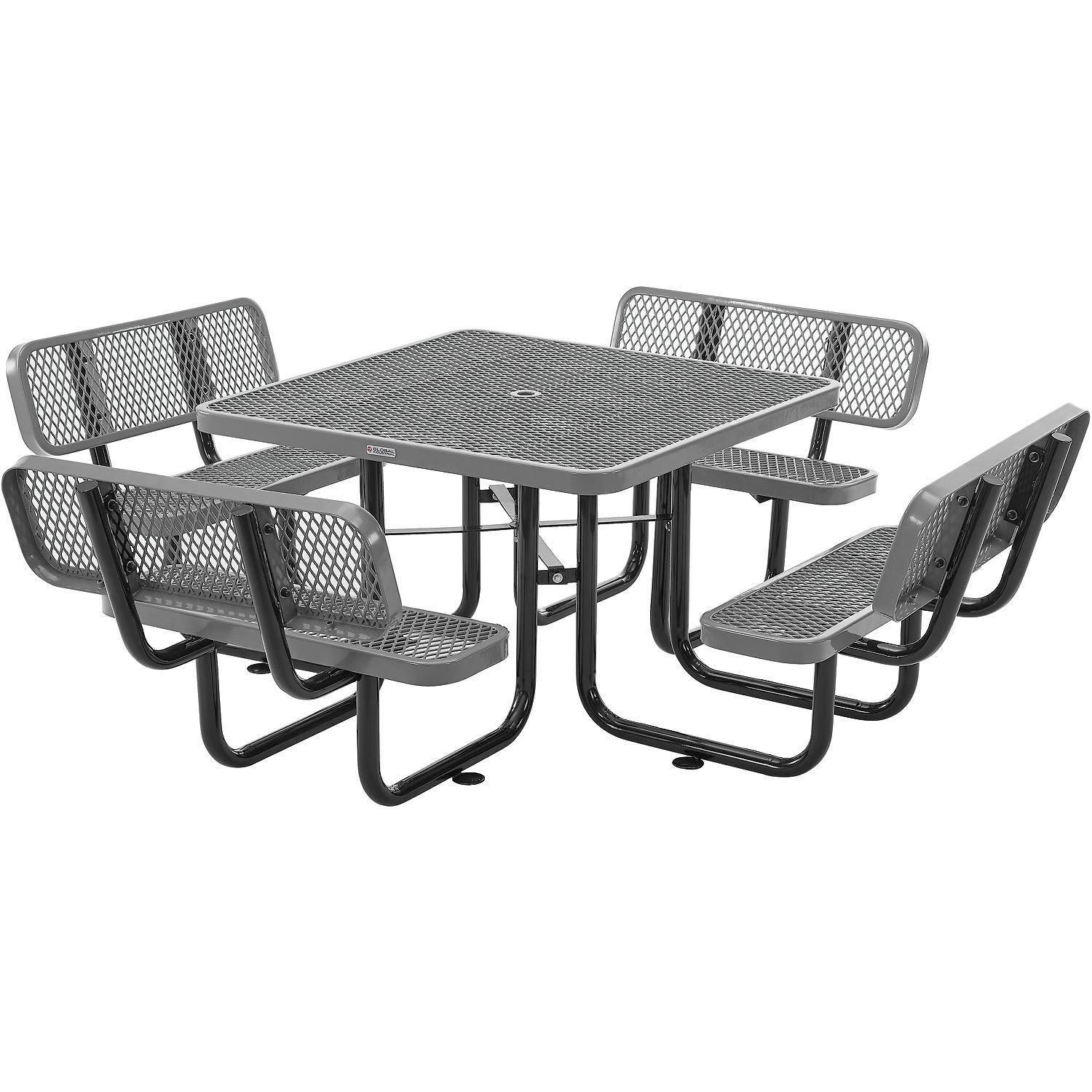 Global Industrial 46" Square Picnic Table with Backrests Expanded Metal Gray