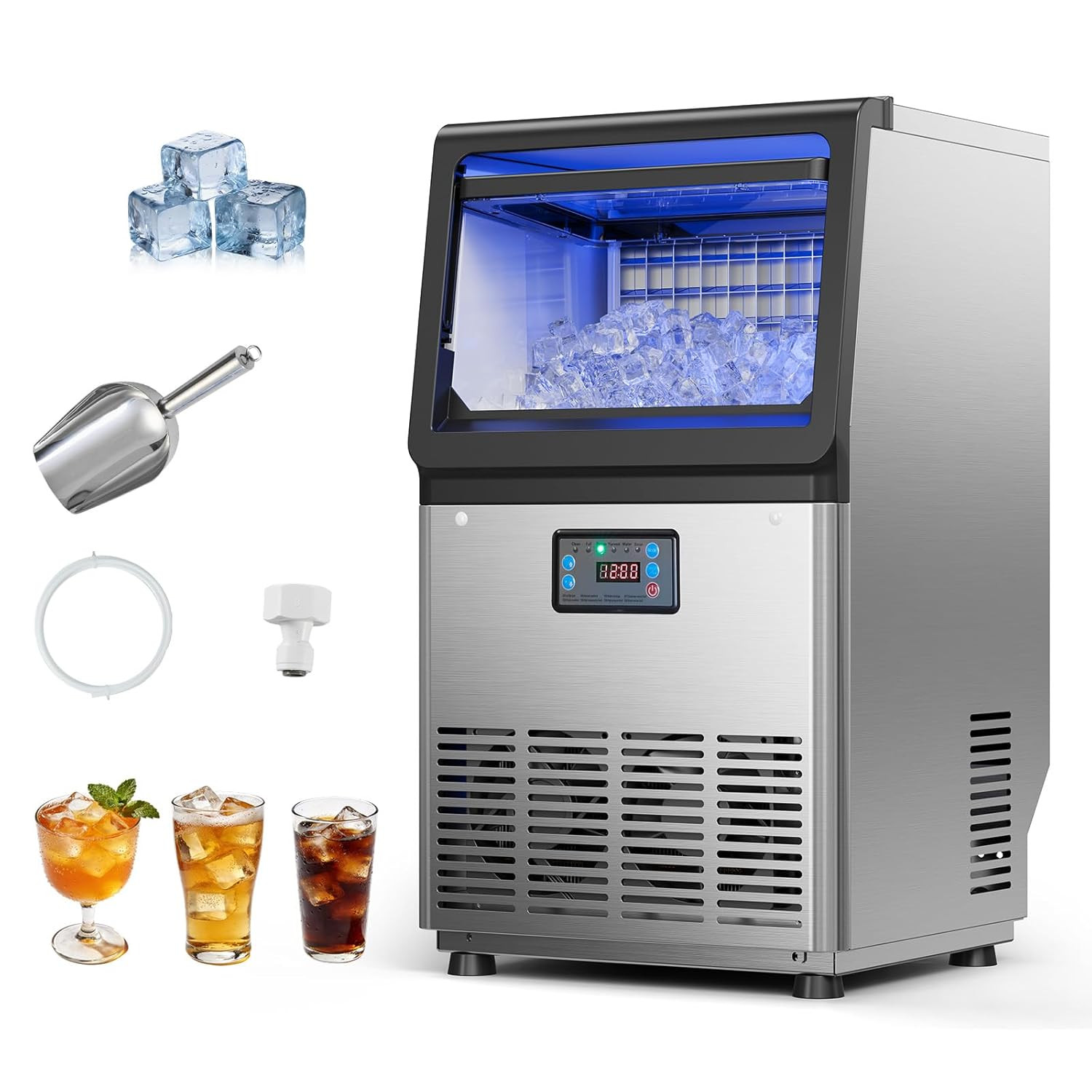 VEVOR Commercial Ice Maker Machine, 80 Lbs/24H with 13 Lbs Storage Capacity, Cou
