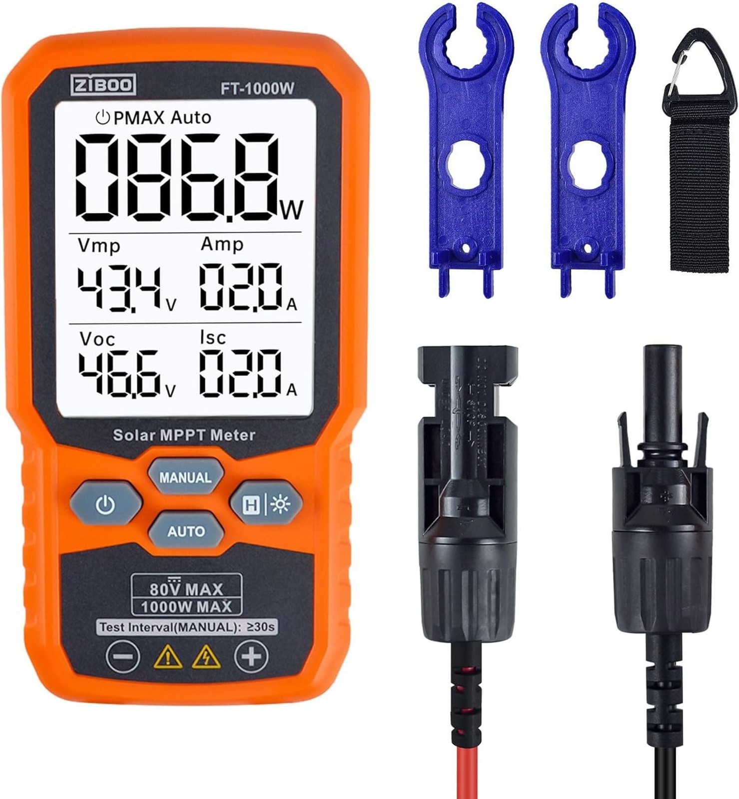 ZIBOO FT-1000W Solar Panel Tester MPPT Meter - 1000W Max Power, 80V/35A PV Mo...