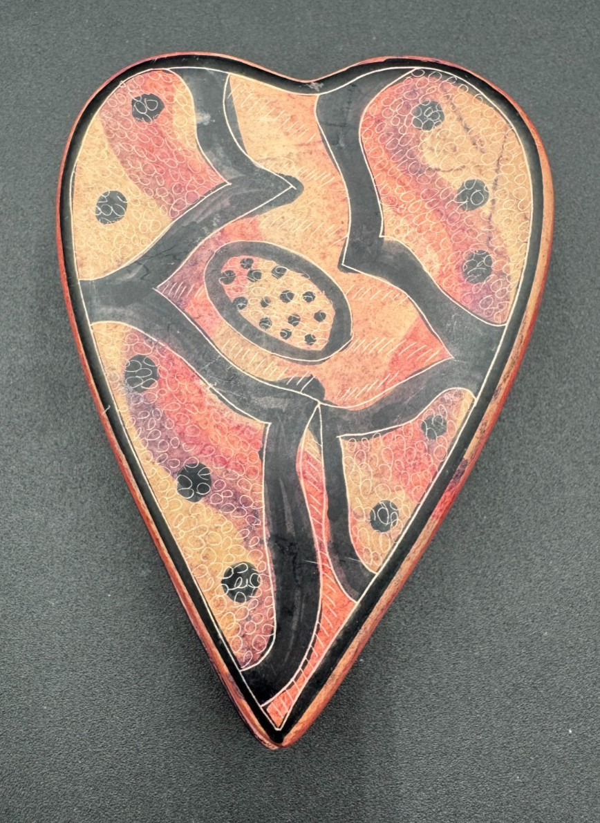 Vintage Handmade Soapstone Heart Shaped Trinket / Jewelry Box