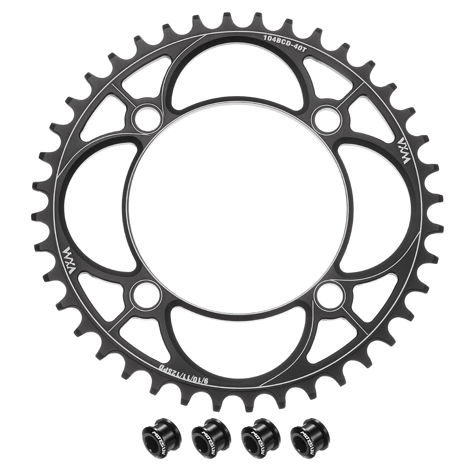 110BCD Bike Chainring 40T 167.65mm Diameter Round Aluminum with Screws Black