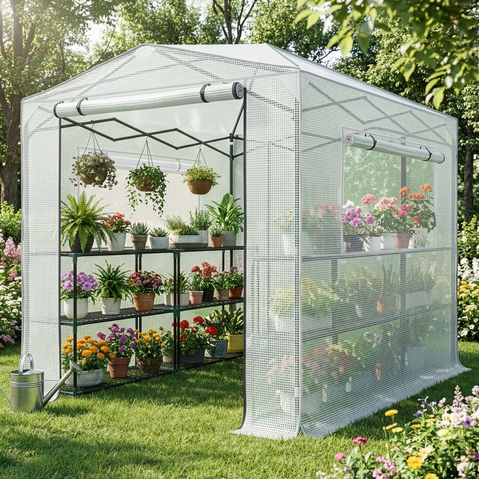 6 x 8 ft 8*12 ft Walk-in Greenhouse, Pop Up Tent Greenhouse PE Cover