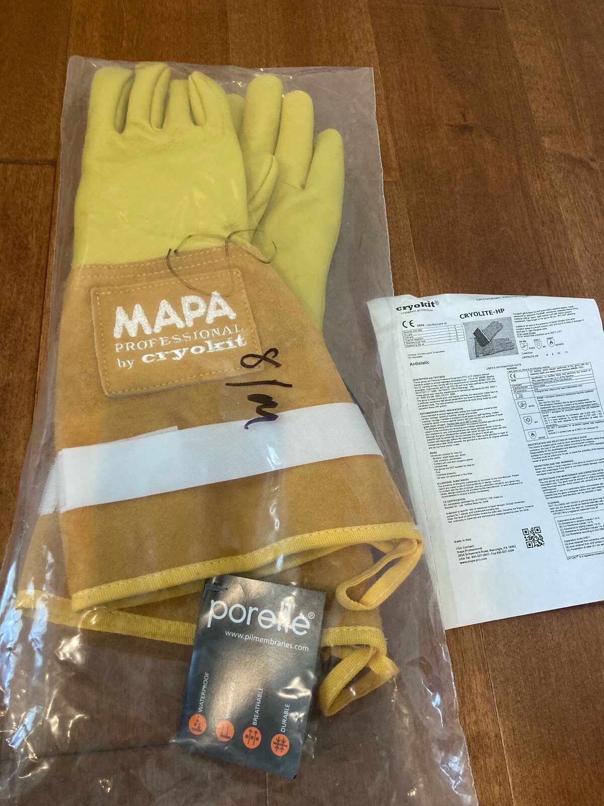 PORELLE MAPA CRYOLITE Gloves WATERPROOF LEATHER MEDIUM 8M CRYOGENIC USE ITALY