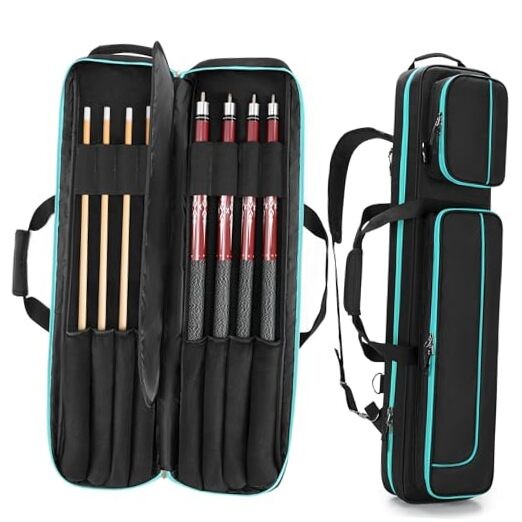 4x4 Pool Cue Case Hold Up to 4 Butts and 4 Shafts, Pool Stick Black and Green