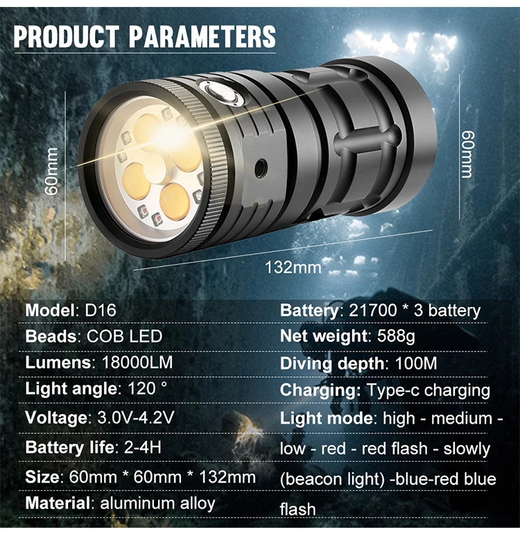 Special Strong Light Flashlight Diving Underwater Diving Photography Light