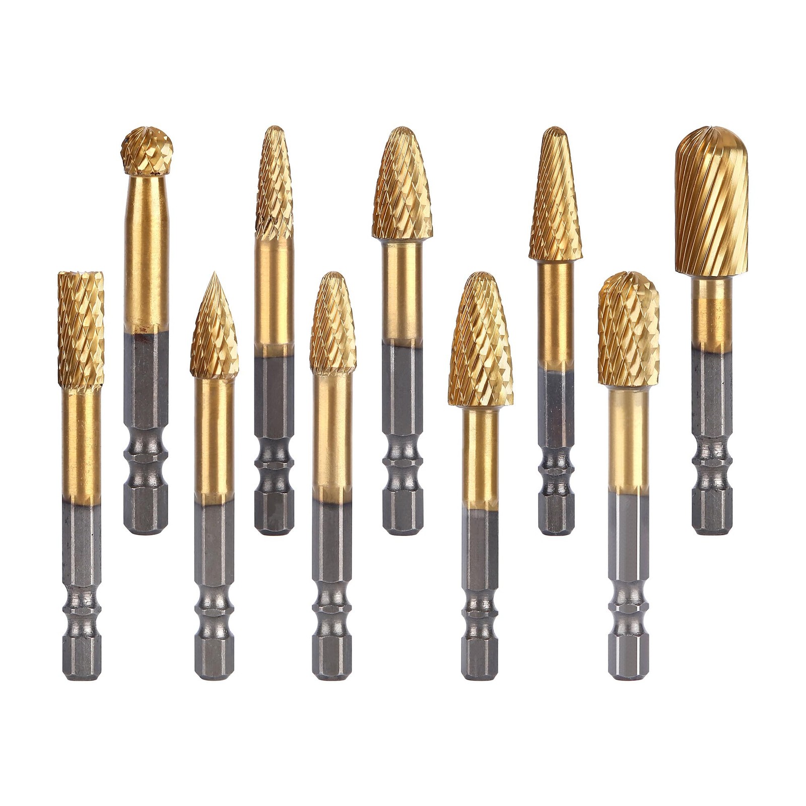 HUHAO 10Pcs Carbide Burr Set 1/4 Shank Die Grinder Bits 10 pc, 4082205TE