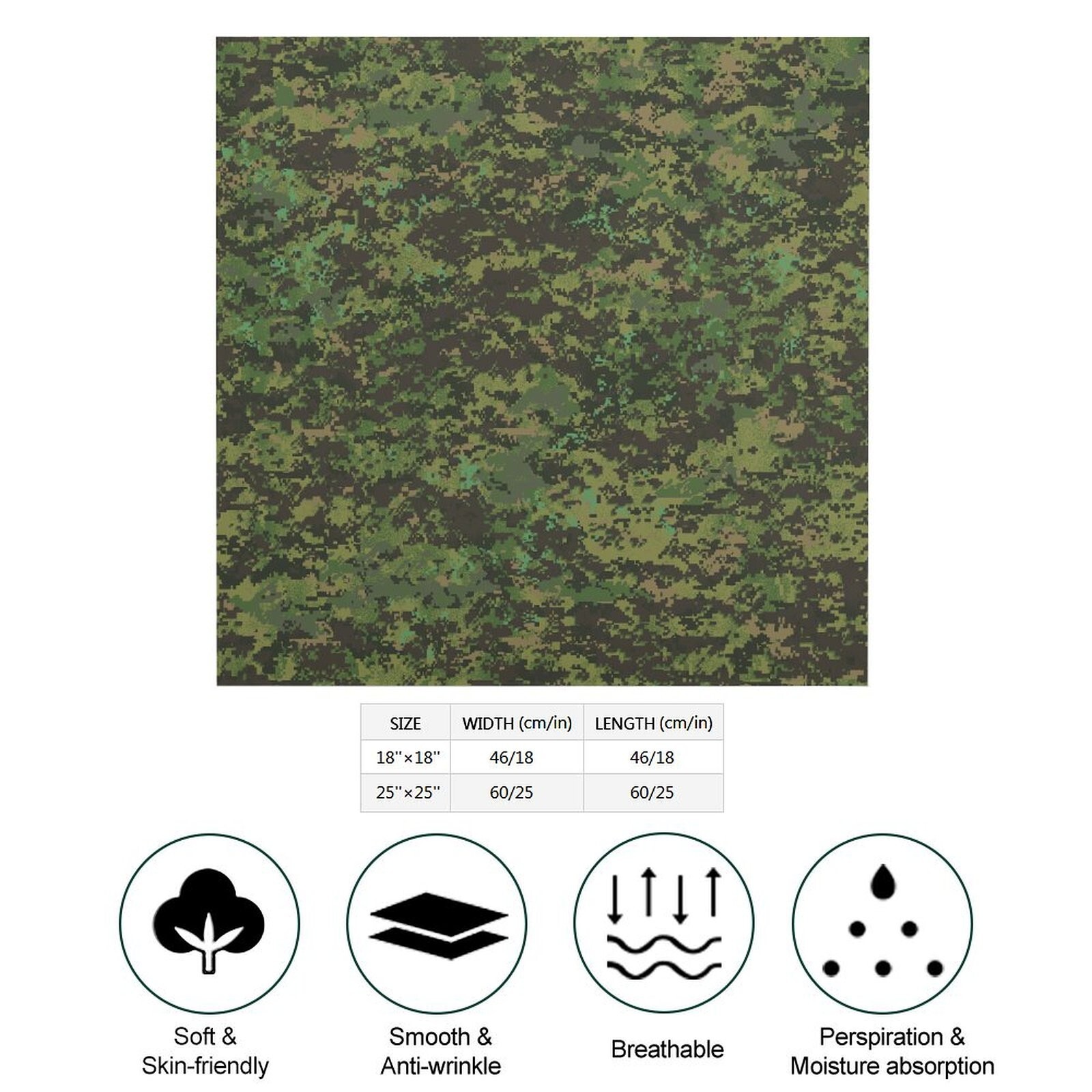 Pixelated MTP Tropical Camouflage print bandana Kerchief Scarf square Faux Silk