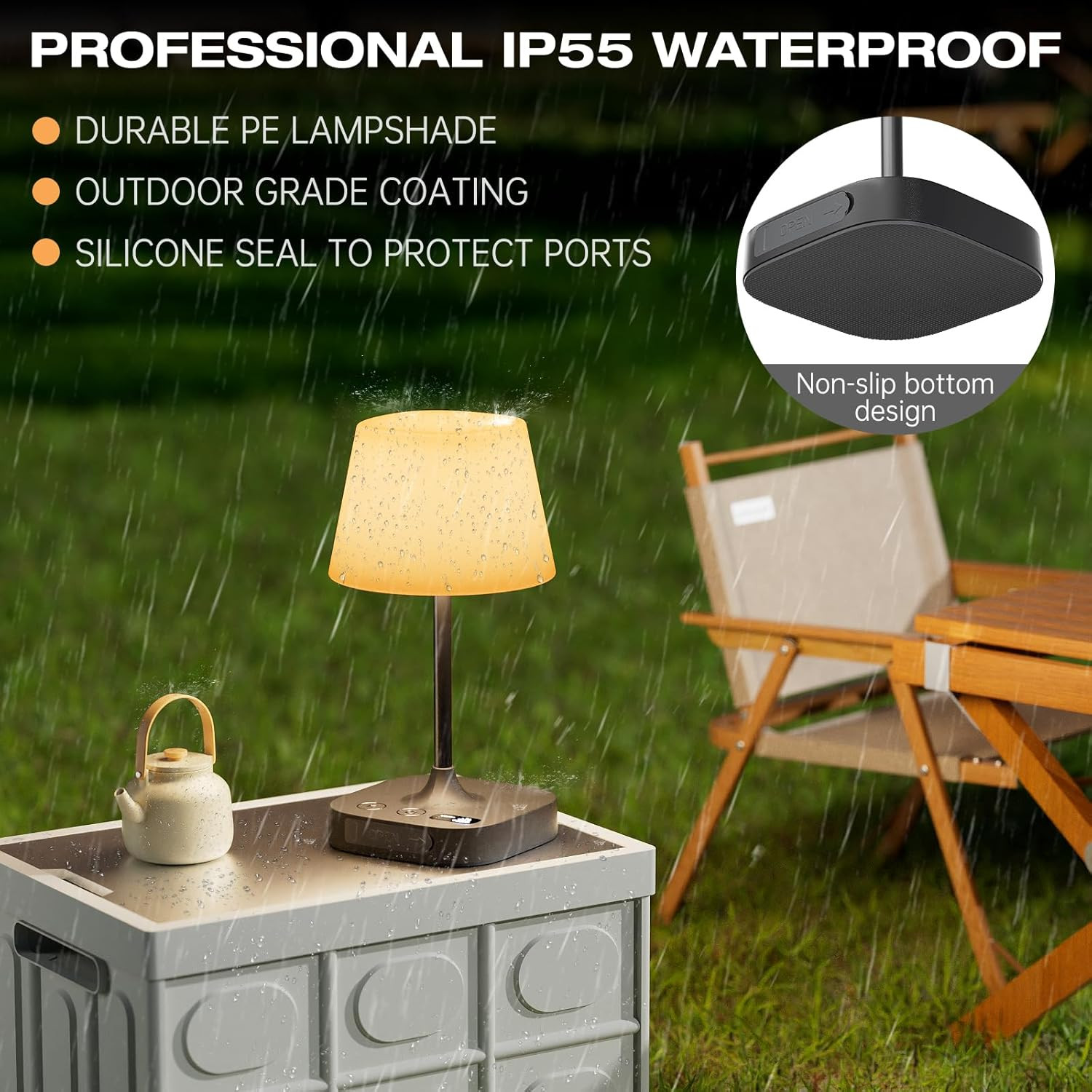 Outdoor Table Lamp, Shower Lamp with 8000Mah Cordless Rechargeable Battery, IP55